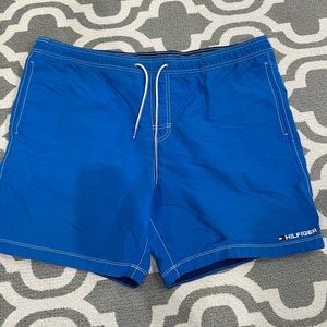 Tommy Hilfiger XL blue men’s swim trunks with rash guards, side, back pockets
